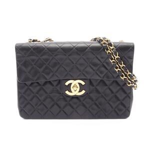 Chanel Matelasse Single Flap Shoulder Bag Lambskin Sheepskin Black